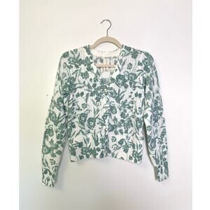 Floral Textured Open Knit Cardigan Sweater Button Up XS Cottagecore Romantic